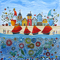Beach Huts & Flowers 2. An Open Edition Print by Anya Simmons.