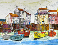 The Blue Peter at Polperro, An Open Edition Print by Anya Simmons.