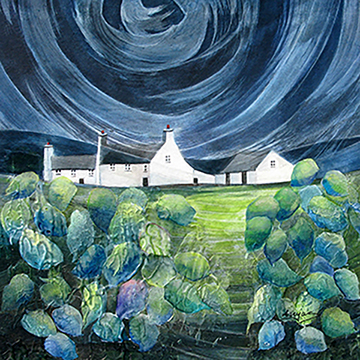 Honesty Croft Cottage 2. A mixed media original by Anya Simmons.